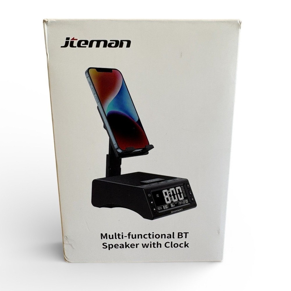 Jteman L36 Bluetooth Speaker Alarm Clock with Adjustable Phone Stand Black NEW